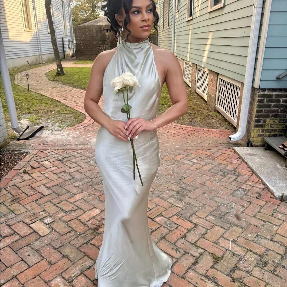 Meshki Silver Backless Gown